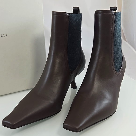 NEW Brunello Cucinelli Leather Monili Comma-Heel Ankle Boots Size 39.5 - Picture 9 of 16